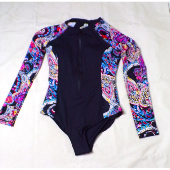 🆕 SEA LEVEL Long Sleeve Rashguard Zip Front Swimsuit Black 8 - Picture 5 of 7